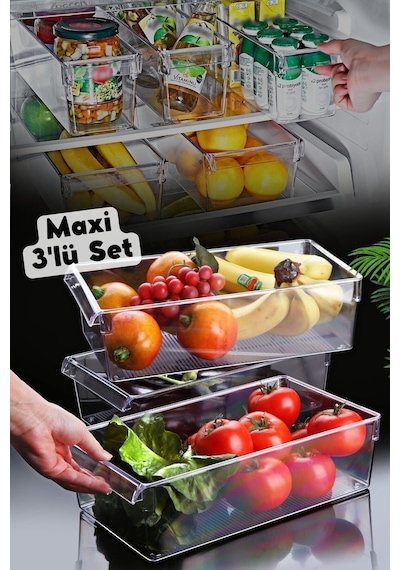 Nandy Home Maxi Tall Clear Buzdolabı Dolap Içi Düzenleyici Organizer 3 Adet Şeffaf