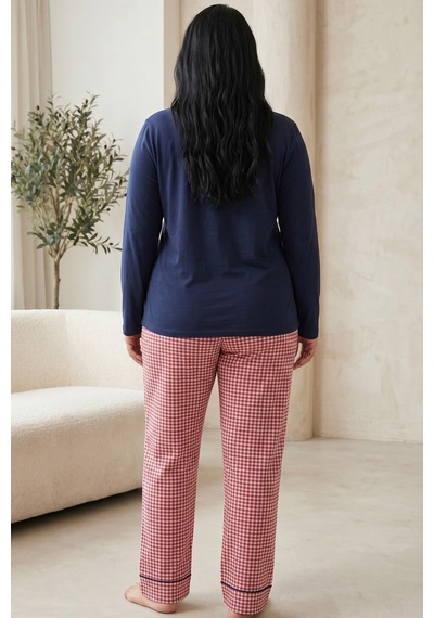 Siyah İnci Pamuklu Likralı Büyük Beden Battal Boy Örme Pijama Takım 26240892 Lacivert