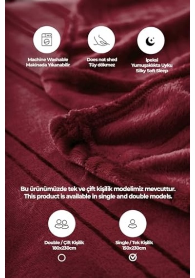 Tek Kişilik Battaniye 150x230 Cm Kırmızı Çok Renkli