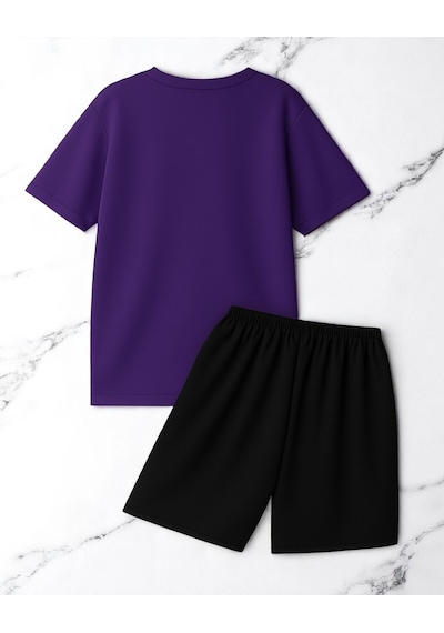 Uyguntarz Unisex Pırlantalı Kadın Portresi Tasarım Basklı Tshirt Şort Takımı Mor