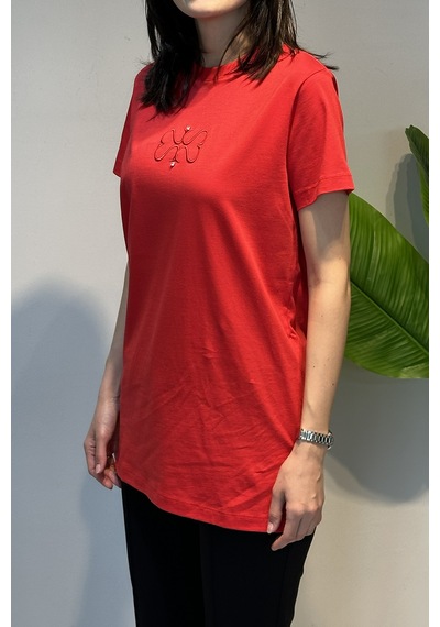 Missemramiss Pamuklu Nakışlı Tshirt Tunik 5360 Kırmızı