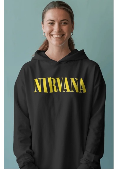 Sevbano Nirvana Rock Metal Müzik Grubu Sırt Baskılı Unisex Oversize Penye Siyah