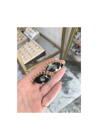 Taş Detaylı Siyah Göz Model Küpe