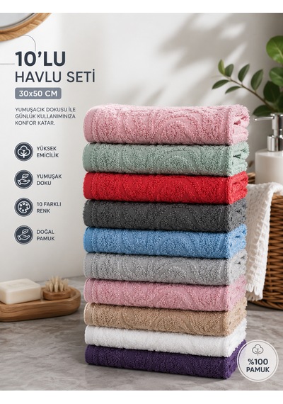 10'lu Mutfak Havlusu Seti 30x50 Cm Pamuklu Kurulama Bezi Renkli El Havlusu Yüksek Emici Çok Amaçlı Çok Renkli