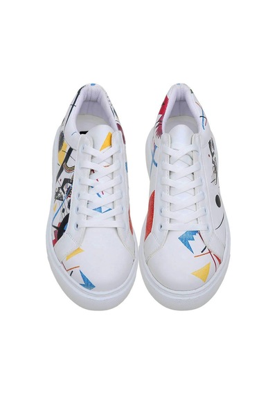 Kadın Vegan Deri Beyaz Sneakers - Crash Of Neuron Tasarım Çok Renkli