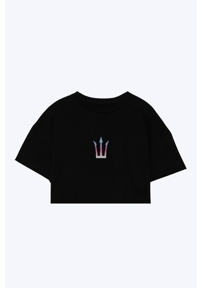 Pose I Down Active Oversize Crop Kadın T-shirt Siyah
