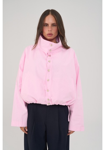 Mai Collection Liora Düğmeli Pembe Bomber Ceket