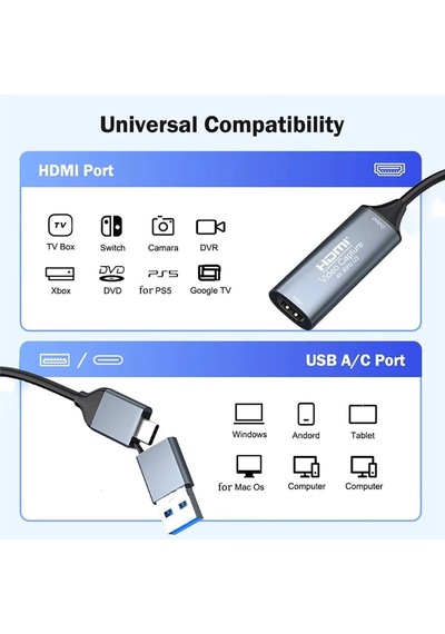 Markofist Hdmı Capture Kartı 1080p 30 Fps Obs, Zoom, Twitch Yayınları İçin Bilgisayar Ve Mobil Destekli