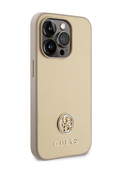 Apple Uyumlu iPhone 15 Pro Max Kılıf Guess Lisanslı Deri 4g Metal Logo Strass Kapak Siyah