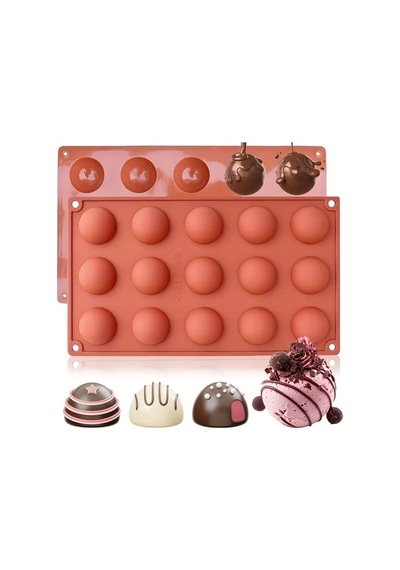 15'li Yarım Küre Muffin, Çikolata, Kek Kalıbı, Silikon 3,8cm Kırmızı