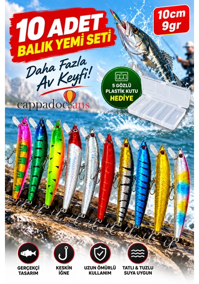 Cappadocians Minnow Suni Balık Yemi 10 Cm 9 Gr - Levrek Lüfer Palamut Turna Alabalık Spin At-çek Yapay Yem 10 Lu Kutu Hediyeli Çok Renkli