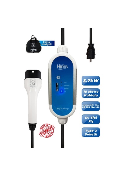 Hims Hctk-g-3-10 3.7kw 10m Kablolu Taşınabilir Elektrikli Araç Şarj Cihazı