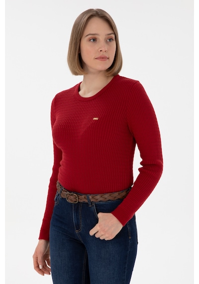U.S. Polo Assn. Kadın Kırmızı Bisiklet Yaka Basic Kazak 50312922-VR030
