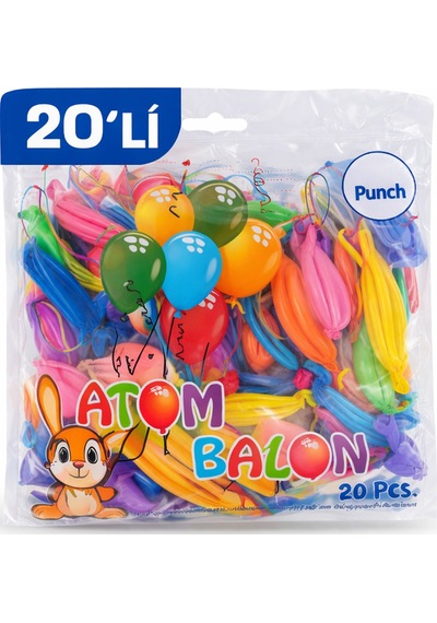 Renkli Atom Balon Punch Balon Lastik İpli Parti Balonu 20 Adet Diğer