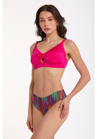 Argento Kadın Fiyong Detaylı Fuşya Çıkarılabilir İnce Kaplı Üçgen Bikini Takımı Fuşya Çizgili Argento Kadın Fiyong Detaylı Fuşya Çıkarılabilir İnce Kaplı Üçgen Bikini Takımı Fuşya Çizgili