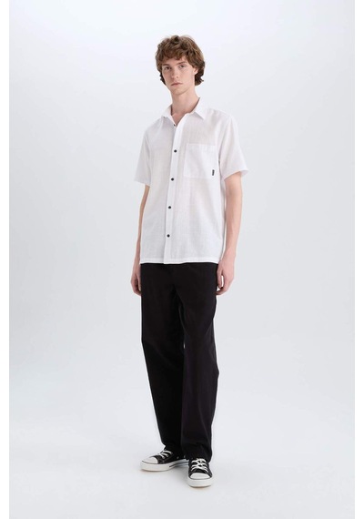 Defacto %100 Pamuk Slim Fit Dar Kesim Basic Düz Kısa Kollu Gömlek E0847ax25smwt34 Beyaz
