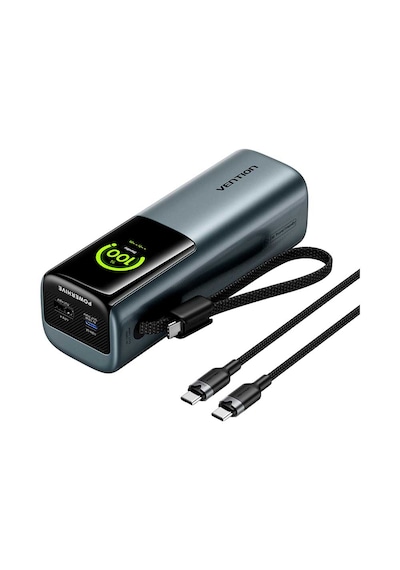 Vention Powerhive Serisi 27000mah 200w Powerbank Tft Renkli Ekranlı, Hızlı Şarjlı Ve Dahili Kablolu Siyah