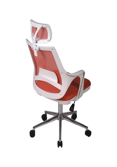 Ofisbazaar Buya Beyaz Fileli Ofis Koltuğu Ergonomik Ve Modern Tasarım Turuncu Turuncu