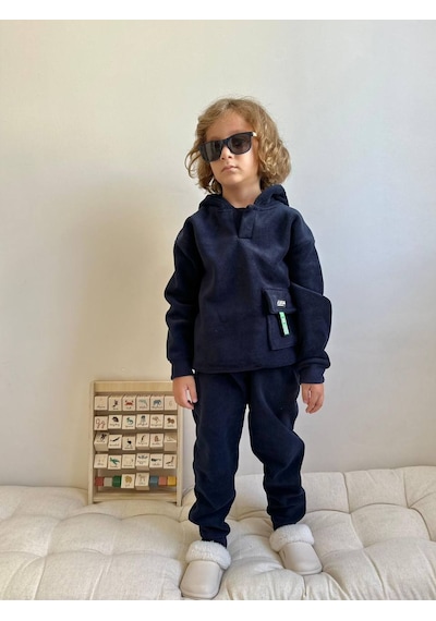 Jolly Kids Erkek Çocuk Polar Kapüşonlu Sweatshirt Takım Lacivert