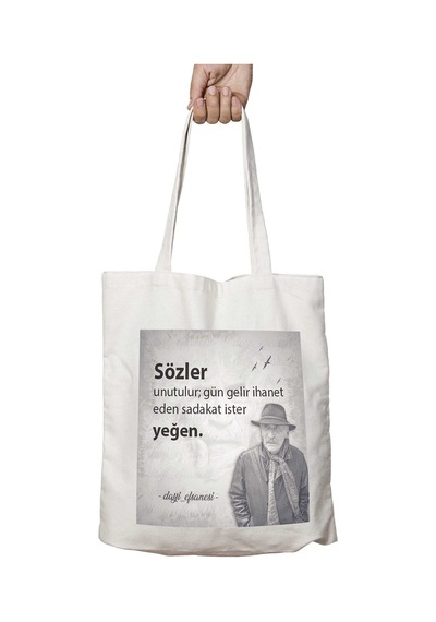 Art Hediye Tuncel Kurtiz Sözler Unutulur İki Tarafı Kalıcı Baskılı Yıkanabilir Çanta Çok Renkli