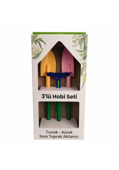3 Lü Mini Bahçe Hobi Seti Tırmık, Kürek Ve Toprak Aktarıcı Mini Bahçe Aletleri