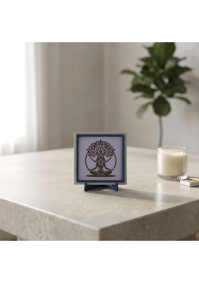Modern Çizgilerle Hayat Ağacı Ve Meditasyon Dekoratif Obje, Yaşam Alanınıza Özgün Tasarım 10x10 Cm