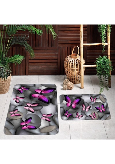 Eliana Home Dijital Baskılı 2'li Banyo Paspas Takımı Lna5036 Mor