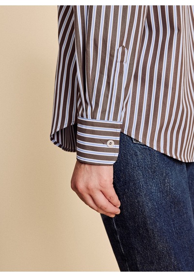 Brooks Brothers Kahve - Mavi Kadın Regular Fit Çizgili Gömlek Bbfw26fsh008