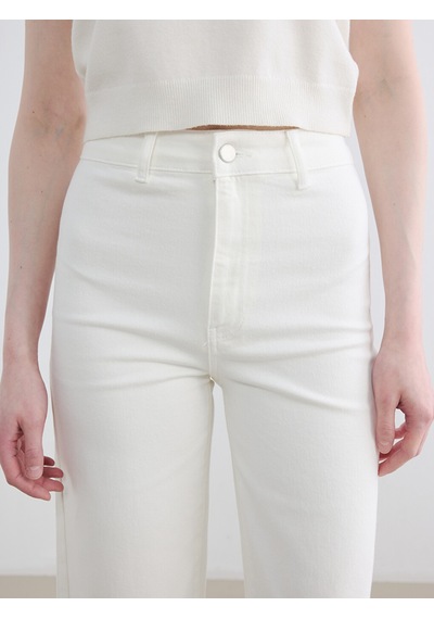 Lcw Modest Ekru Yüksek Bel Wideleg Kadın Jean Pantolon
