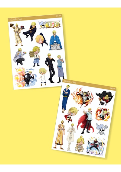 Vinsmoke Sanji - One Piece 2li Sticker Etiket Seti Anime Çıkartmaları - Karabacak Sanji Minithingsart