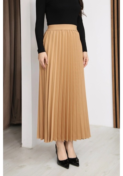 Lodmela Beli Lastikli Piliseli Etek 6017-camel Camel