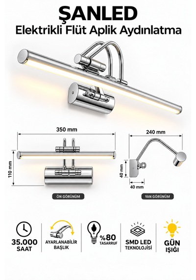 6w Elektrikli Flüt Led Aplik Krom Renk Gün Işığı Ayarlanabilir Başlık