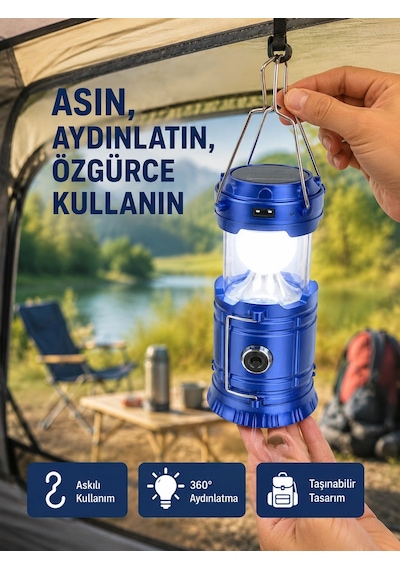 Güneş Enerjili Katlanabilir Kızaklı Kamp Feneri - Usb Şarjlı, Çok Yönlü Ve Dayanıklı Tasarım Çok Renkli