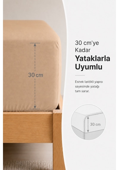 %100 Pamuk Penye Lastikli Çarşaf - Çift Kişilik Kahverengi