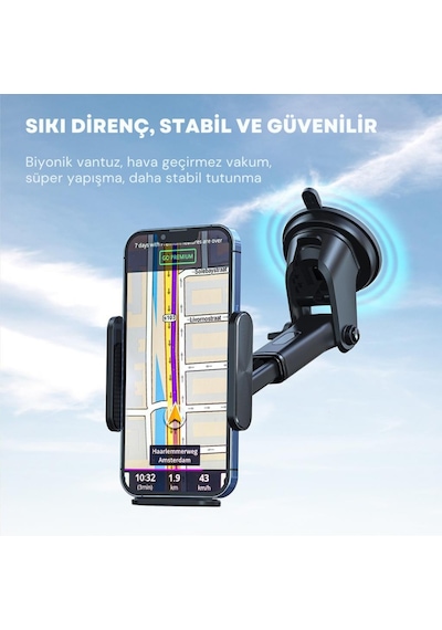 Essager Nano Vantuzlu Teleskopik Torpido Üstü Telefon Tutucu, V Tipi Düşmez Sarsılmaz Telefon Tutucu