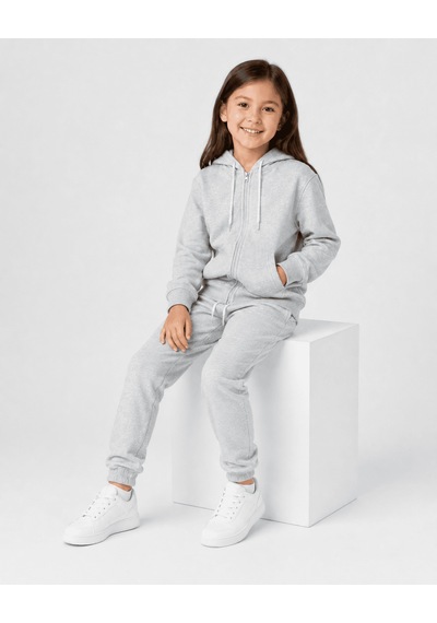 Eray Alp Kids Unisex Çocuk Gri Kapüşonlu Fermuarlı Eşofman Takımı Günlük Rahat Kombin