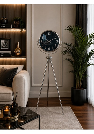 Krom Royal Aynalı Tripod 150 X 45 Cm Ayaklı Saat Gold