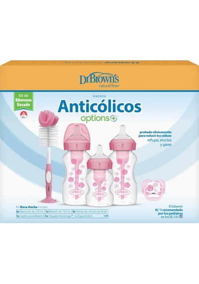 Dr Brown's Geniş Ağız Anti Kolik Options+ Pp Biberon Seti Pembe