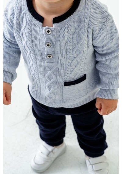Babyhola Erkek Bebek Triko Kazak Pantolon Takım 23124 Mavi