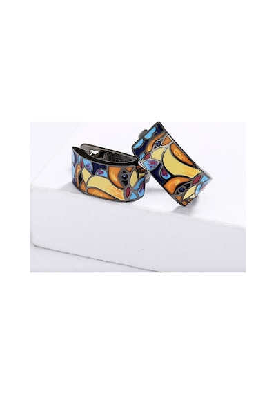 Glaze Bird El Yapımı Emaye 925 Ayar Gümüş Özel Tasarım Siyah Spinel Kuş Etnik Küpe Turkuaz - Gri