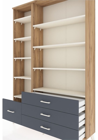 Arges Dolap 9 Raflı 4 Çekmeceli 132x30x195 Çam-aytaşı/antrasit Çam