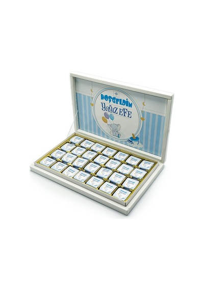 Erkek Bebek Çikolatası 84 Adet Madlen Çikolata Mavi Fil