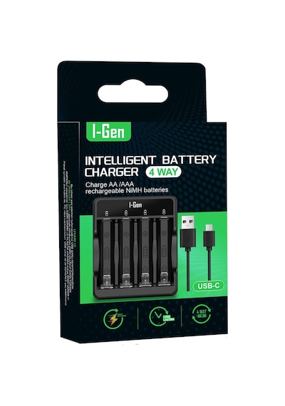 I-gen G400 4'lü Pil Şarj Aleti Aa/aaa Uyumlu Type-c Giriş Akıllı Hızlı Pil Şarj Cihazı Sku: Zeus8690010073815