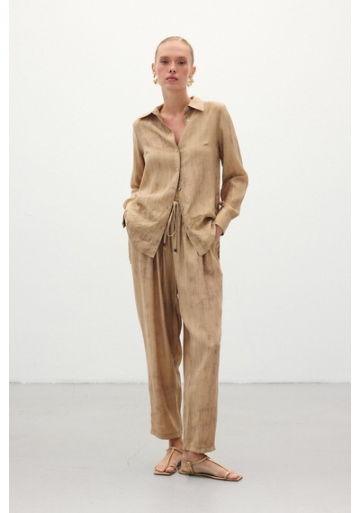 Sateen Batık Desenli Pantolon - Camel-136271 Camel
