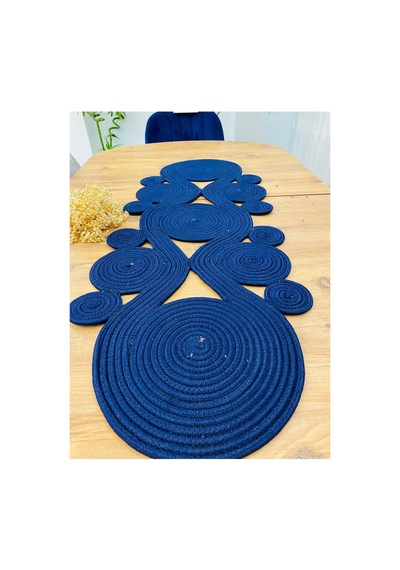 Jüt, Hasır,sarmal Model, Dekoratif Masa Örtüsü, Runner 40x110 Cm, Sehpa Örtüsü, Bohem Tarzı Lacivert Lacivert