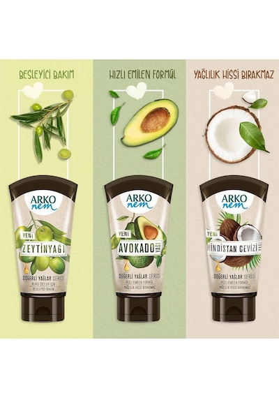 Arko Nem Değerli Yağlar Avokado Yağı El ve Yüz Kremi 3 x 60 ML