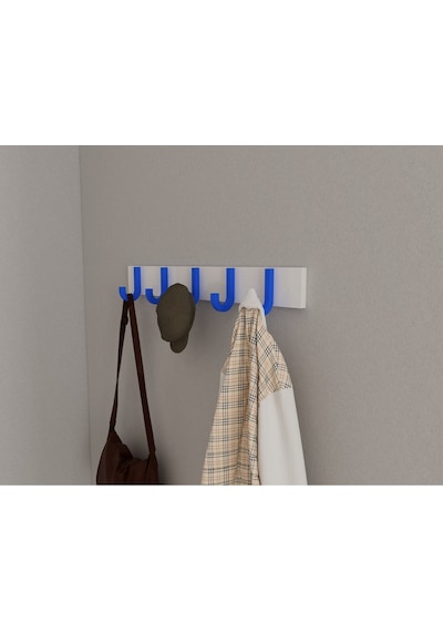 Hepsi3boyutlu Modern Duvar & Kapı Baston Askılık - 5 Adet Mavi J Askılık - Model No : 6 Mavi