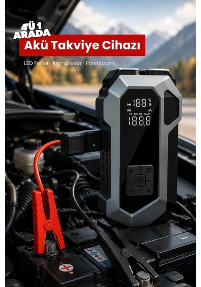 Tr Seyoni 4'ü 1 Arada Akü Takviye Cihazı, Powerbank, Hava Kompresörü, Led Fener, 16.000mah, 150psı, 12 Volt, 200 Am