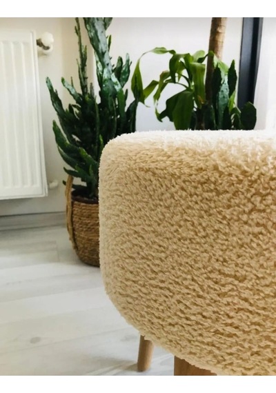 Coco Puf, Peluş,3 Ayak, Krem,oturma Odası, Makyaj Masası Pufu Krem