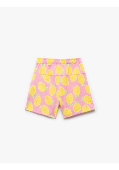 Koton Beli Lastikli Bağcık Detaylı Limon Baskılı Şort Pembe Desenli 5smg40036ak Pembe Desenli Pembe